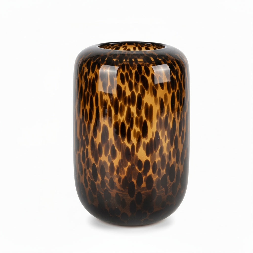 Amber Vase,Tortoise Shell Decor,Brown Glass,Round Art,Modern Clear Glass Vase,Decorative Bottles for Home Decor,Farmhouse Centerpiece,Wide for Living Room, Kitchen,Office, Dining