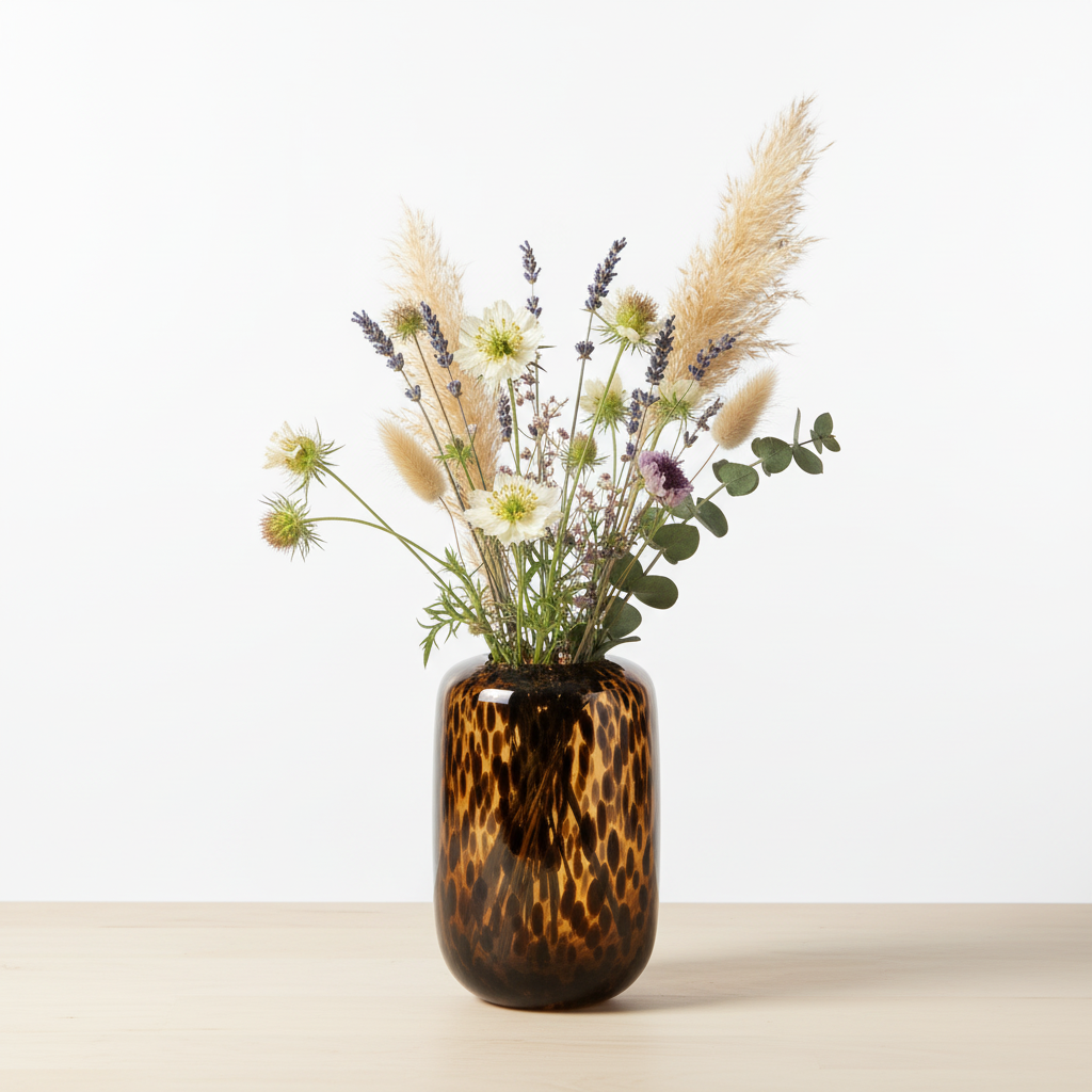 Amber Vase,Tortoise Shell Decor,Brown Glass,Round Art,Modern Clear Glass Vase,Decorative Bottles for Home Decor,Farmhouse Centerpiece,Wide for Living Room, Kitchen,Office, Dining
