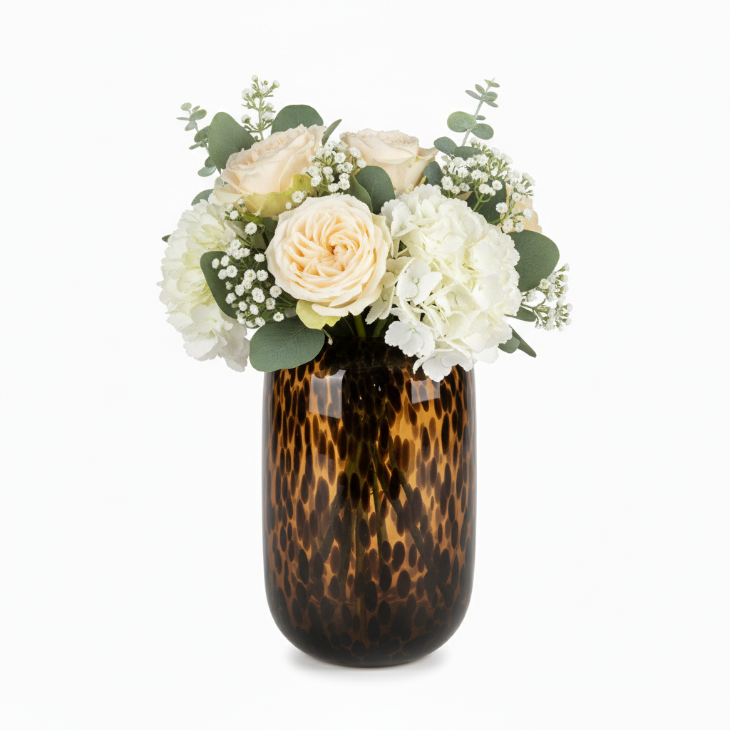 Amber Vase,Tortoise Shell Decor,Brown Glass,Round Art,Modern Clear Glass Vase,Decorative Bottles for Home Decor,Farmhouse Centerpiece,Wide for Living Room, Kitchen,Office, Dining
