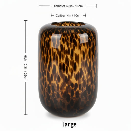 Amber Vase,Tortoise Shell Decor,Brown Glass,Round Art,Modern Clear Glass Vase,Decorative Bottles for Home Decor,Farmhouse Centerpiece,Wide for Living Room, Kitchen,Office, Dining