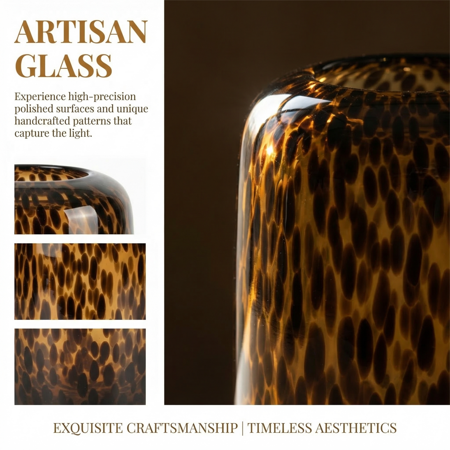 Amber Vase,Tortoise Shell Decor,Brown Glass,Round Art,Modern Clear Glass Vase,Decorative Bottles for Home Decor,Farmhouse Centerpiece,Wide for Living Room, Kitchen,Office, Dining